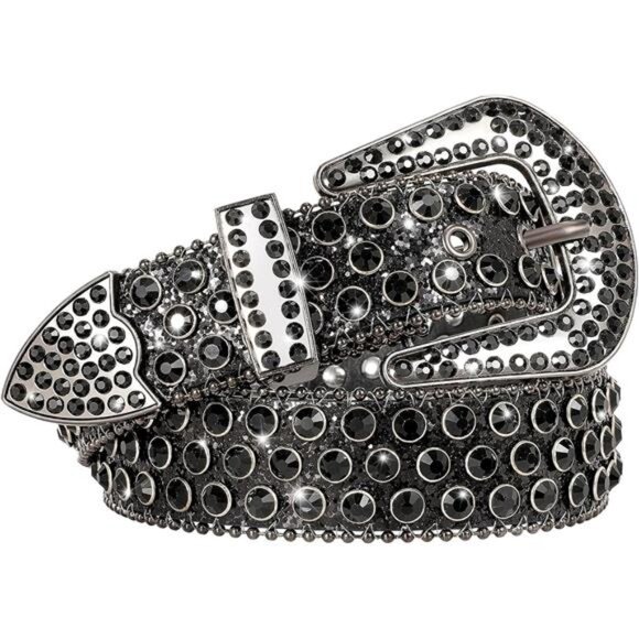 SUOSDEY Men Women Rhinestone Belt Western Cowboy Cowgirl Belt Bling Sequins